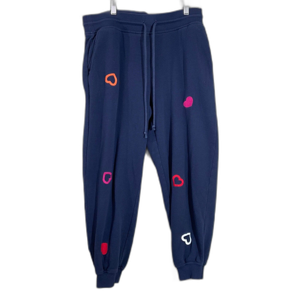 LOFT Lou & Grey Embroidered Heart Print Jogger Sweatpants wms. Size L navy blue
